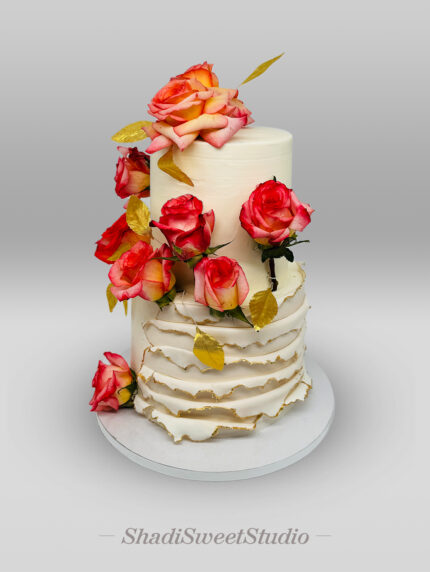 Golden Ruffle Rose Cake