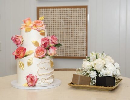 Golden Ruffle Rose Cake