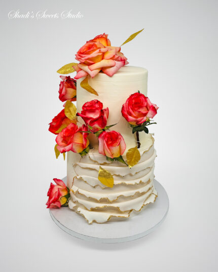 Golden Ruffle Rose Cake